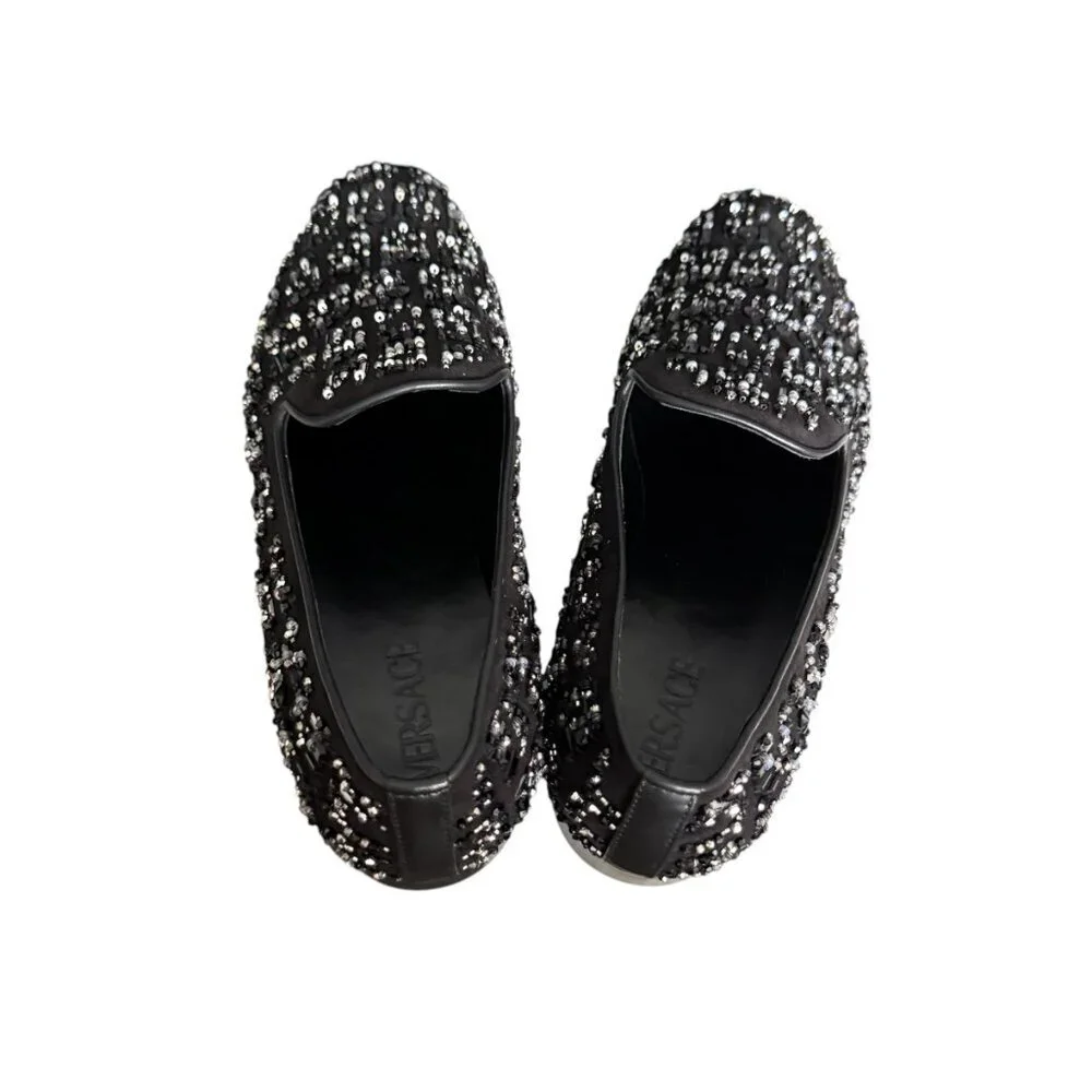 Versace 1003792 Men's‎ Black leather loafer embellished beading, 42